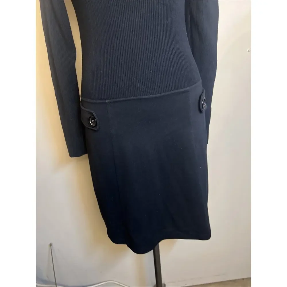 Michael Kors‎ Black Dress Medium Turtleneck Drop Waist Sweater Top Retro